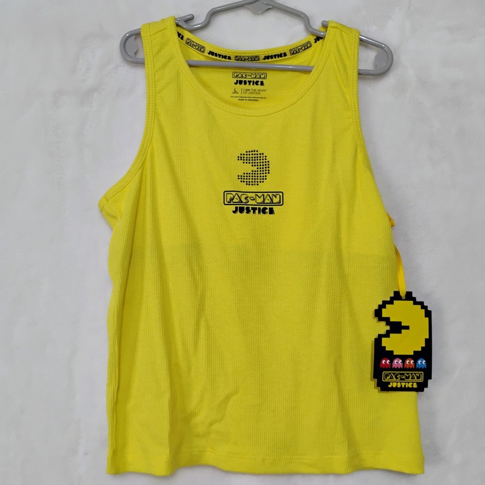 Justice Pac-Man Ribbed Tank Top Girls Size L 12/14 Yellow Sleeveless Graphic T